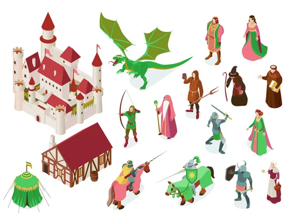 中世纪童话等距集 — 图库矢量图片