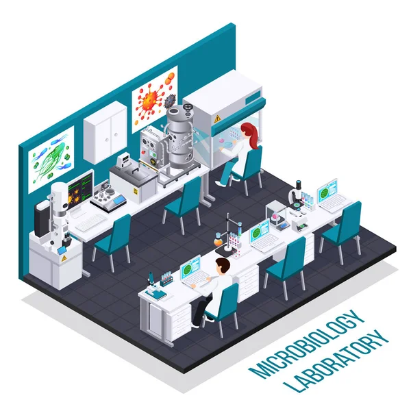 Microbiology Laboratory Isometric Composition — Stock Vector