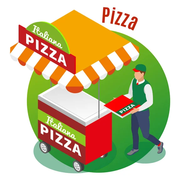 Street Food Pizza Isometric Background — Stock Vector