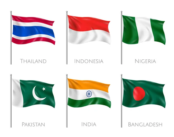 Nationsflaggor realistisk uppsättning — Stock vektor
