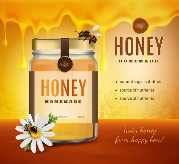 Fondo casero de la publicidad de miel — Archivo Imágenes Vectoriales
