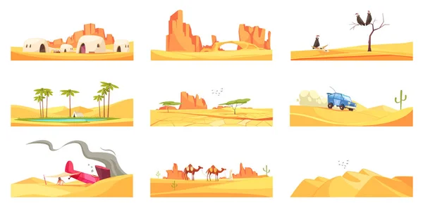 Desert Scenery Compositions Set — Stock Vector