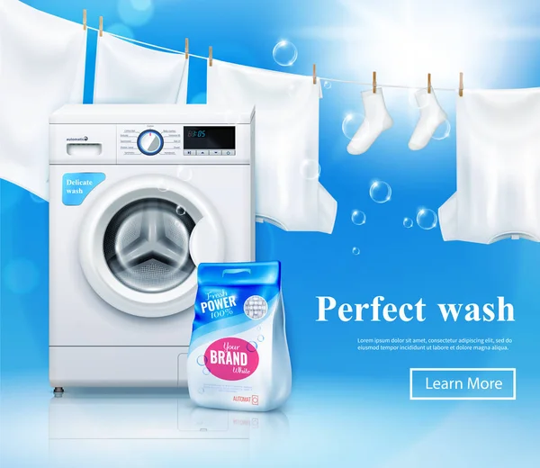 Fondo de publicidad de detergente de lavandería — Vector de stock