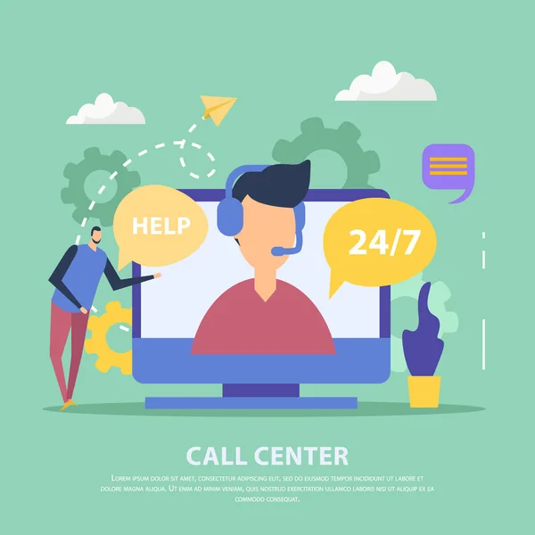 Call Center flacher Hintergrund — Stockvektor