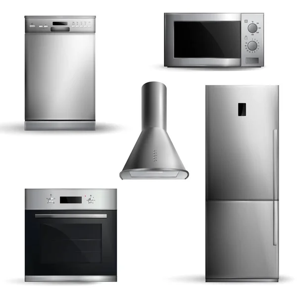 Set de electrodomésticos de cocina realistas — Vector de stock