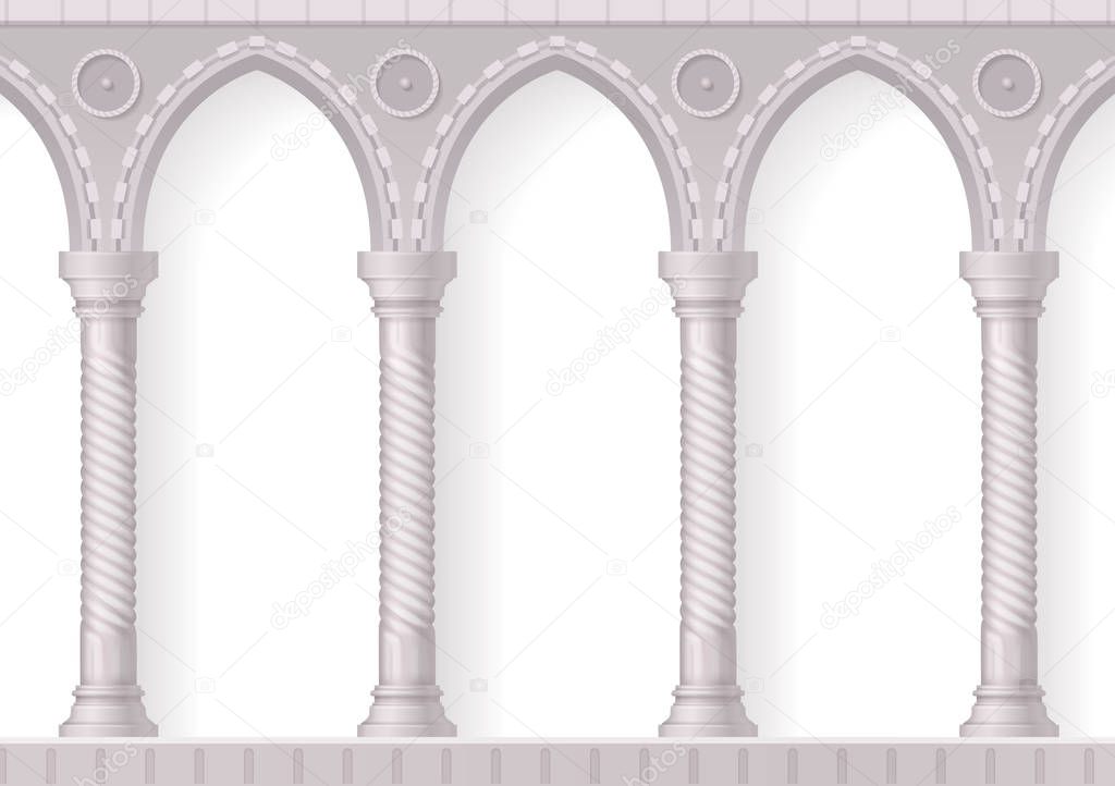 Four Antique White Columns Realistic Composition