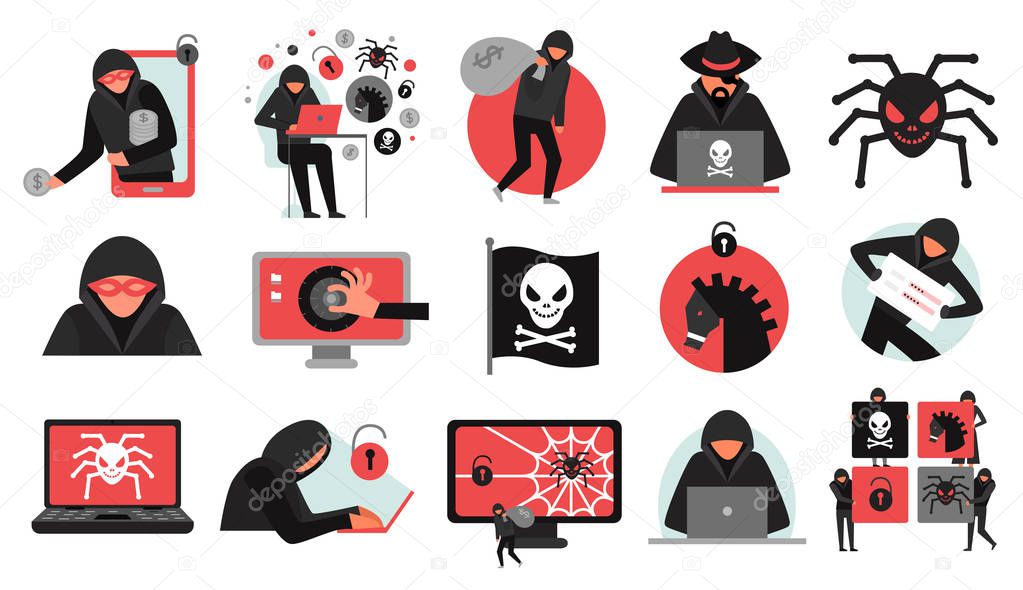 Hacker Activity Icons Set