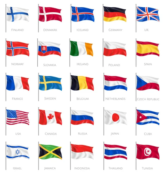 National Flags Realistic Set — Stock Vector