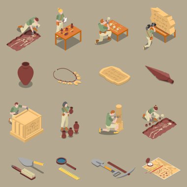 Arkeoloji izometrik Icons Set