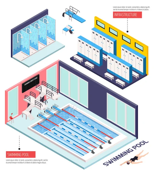 Piscina Composición isométrica — Vector de stock