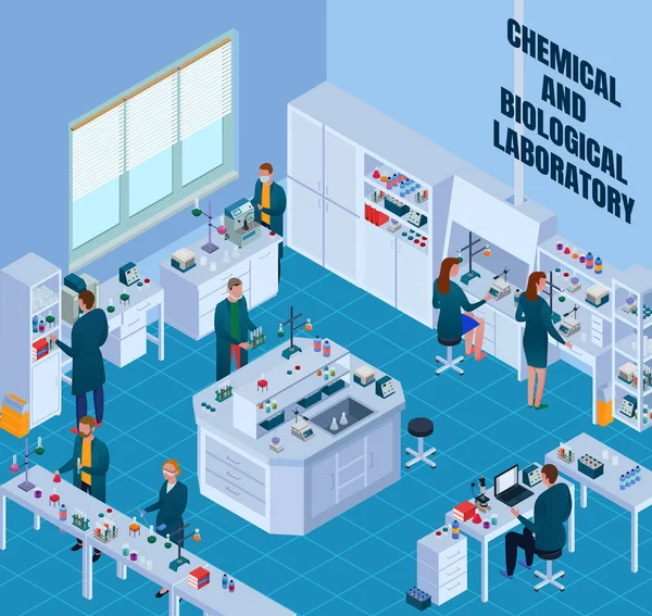 Chemische biologische laboratorium isometrische illustratie — Stockvector