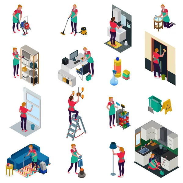 Services de nettoyage Isometric Set — Image vectorielle