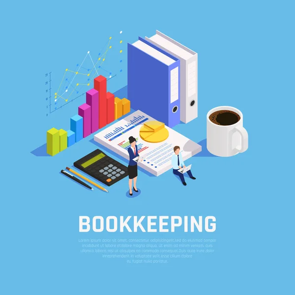 Book Keeping Isometric Composition — Stock Vector