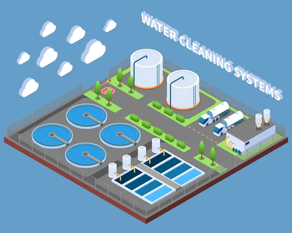 Sistemas de limpieza de agua Composición isométrica — Vector de stock