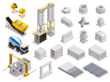 Beton üretim izometrik simgeler