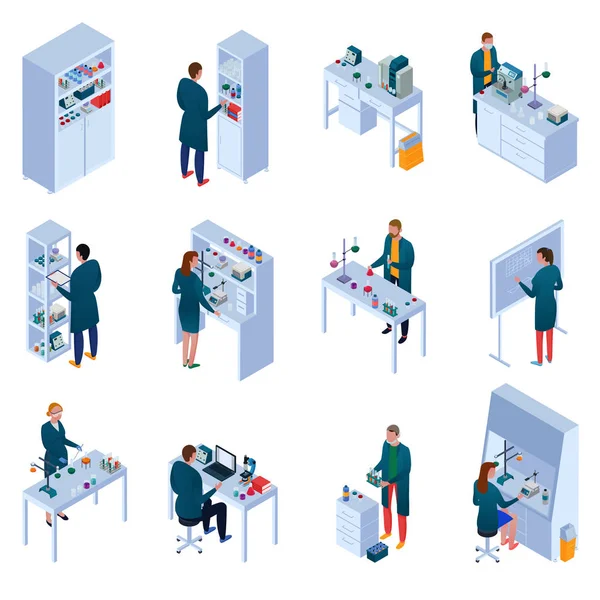 Set de iconos isométricos de laboratorio químico — Vector de stock