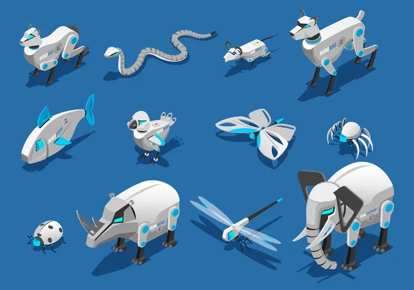 Robots animaux Icônes isométriques — Image vectorielle
