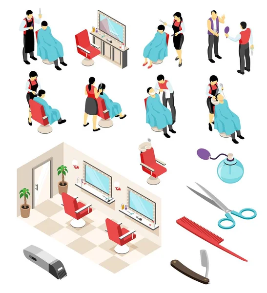 Isometric Barber Shop Set — Stock Vector