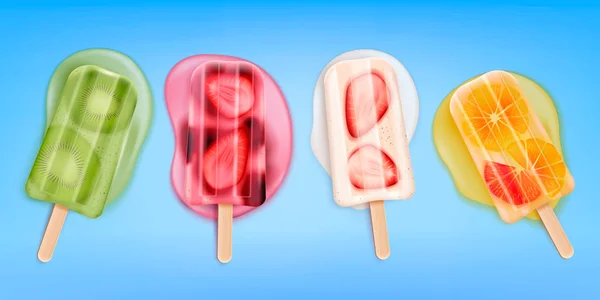 Coleção Icecream Fruit Popsicles — Vetor de Stock