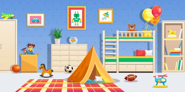 Παιδικό δωμάτιο Εσωτερικό οριζόντια απεικόνιση — Διανυσματικό Αρχείο