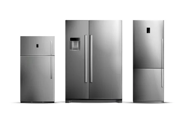 現実的な銀冷蔵庫セット — ストックベクタ