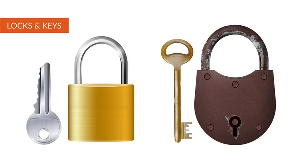 Gold padlock with three keys Royalty Free Vector Image