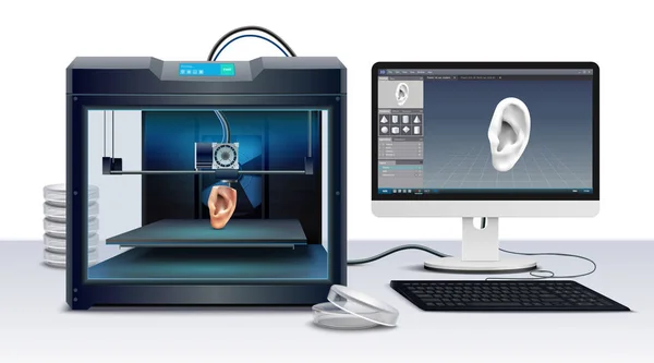 3d impressão composição realista —  Vetores de Stock