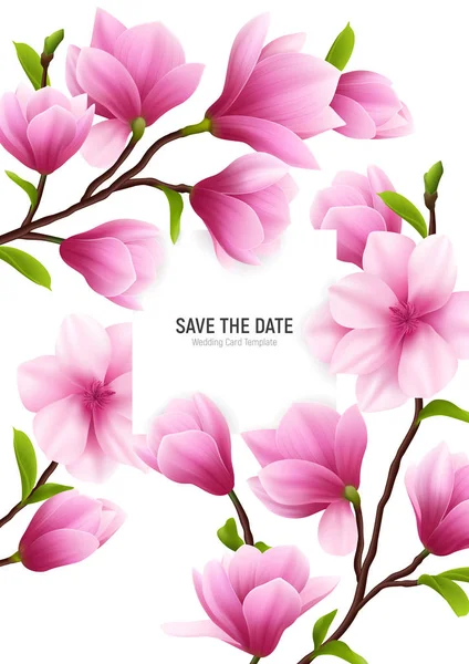 Ρεαλιστική Magnolia λουλούδια πλαίσιο — Διανυσματικό Αρχείο
