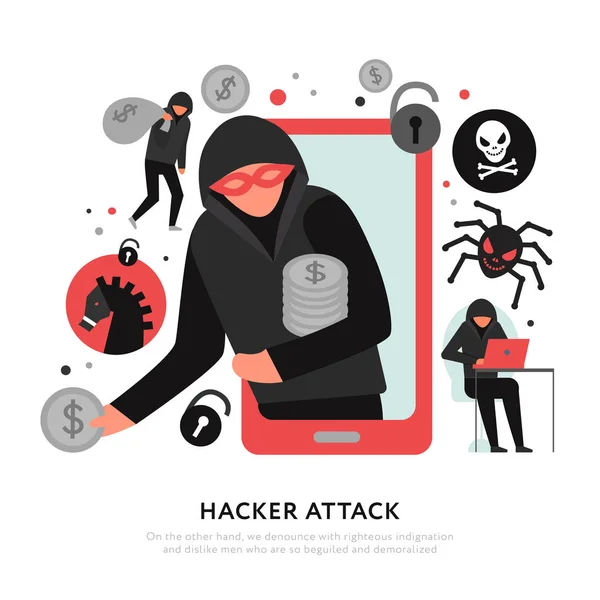 Ilustração de ataque de hackers — Vetor de Stock