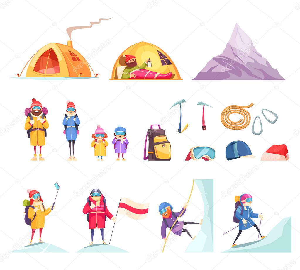 Mountaineering Cartoon Set 