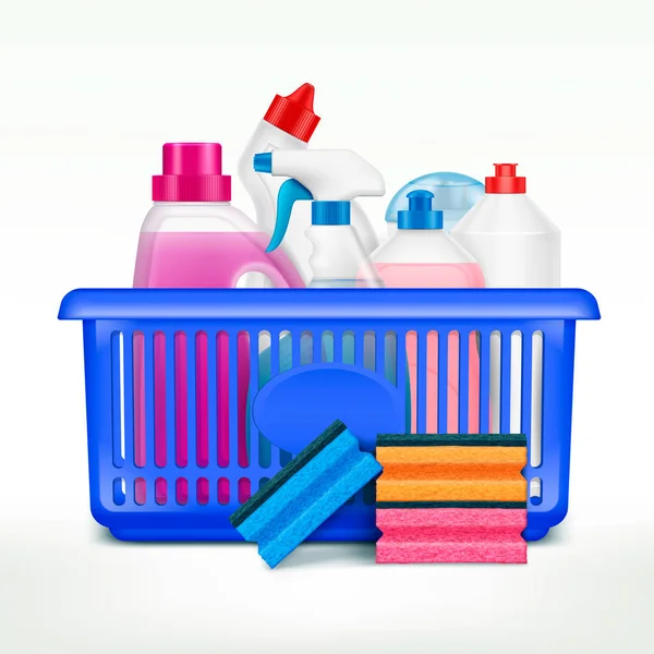 Detergenty zakupy koszyka skład — Wektor stockowy