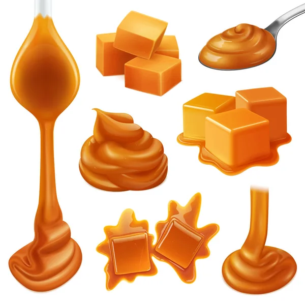 Realistisches Caramel Bonbons Icon Set — Stockvektor