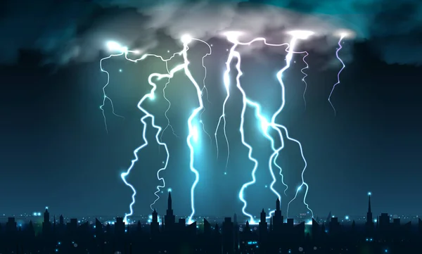 Lightning Strikes Cityscape Composition — Stock Vector