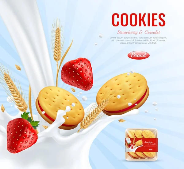 Cookies Realistic Advertising Composition — Stock Vector