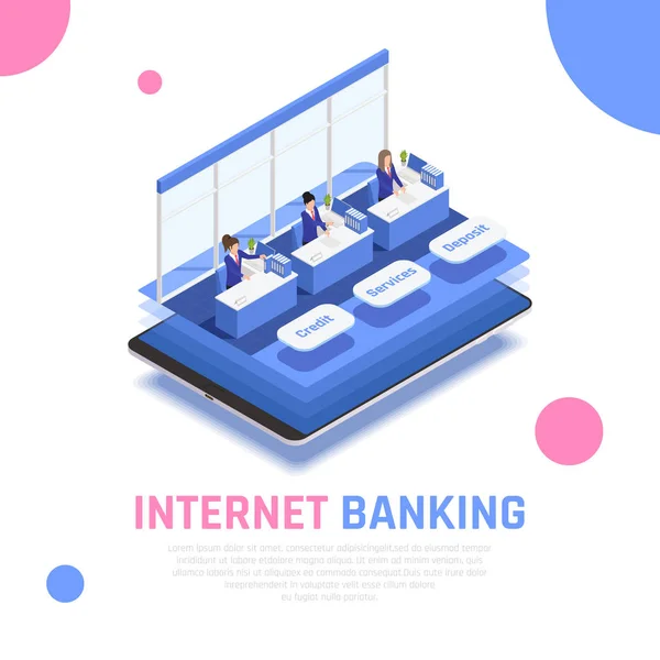 Banca por Internet Composición isométrica — Vector de stock