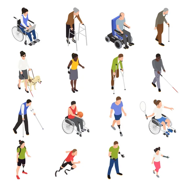 Set Isométrico para Personas con Discapacidad — Archivo Imágenes Vectoriales