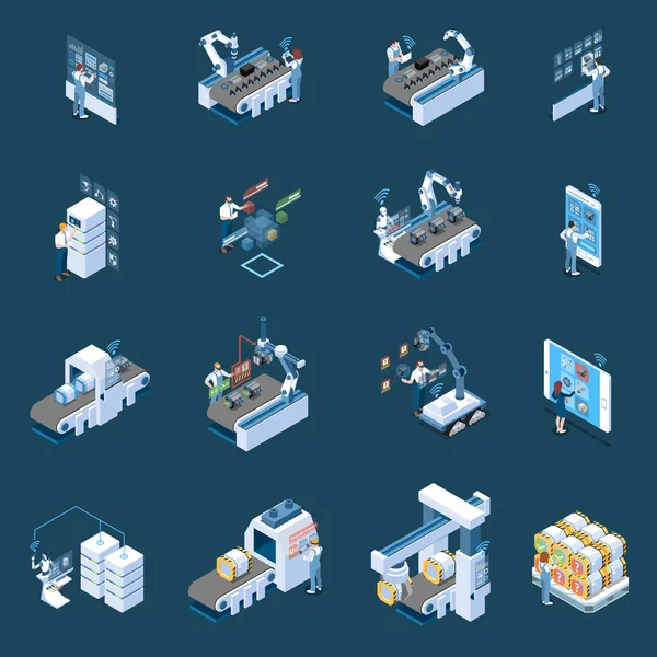 Icônes isométriques de l'industrie intelligente — Image vectorielle