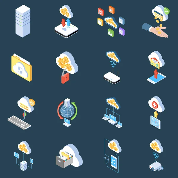 Cloud technologie Isometrisch Icons — Stockvector