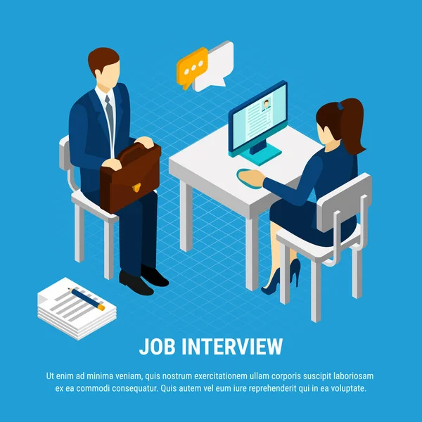 Job Interview isometrische achtergrond — Stockvector