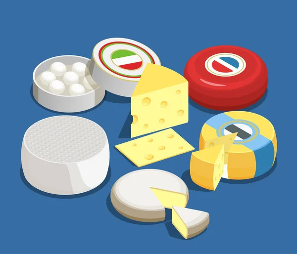 Assortiment de fromages Isometric Design Concept — Image vectorielle