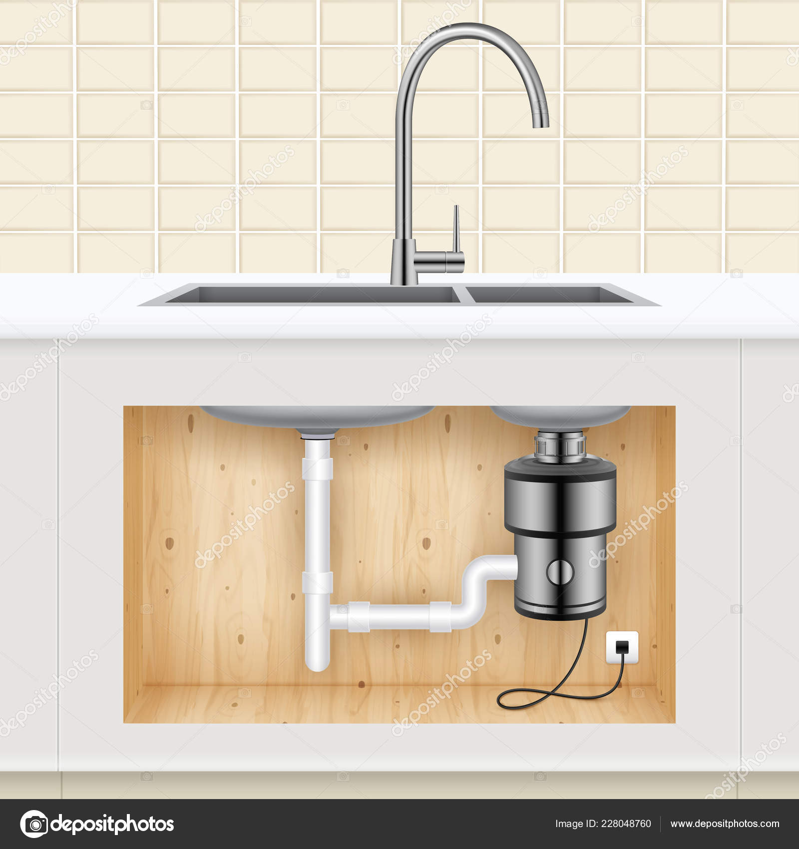 Kitchen Sink Food Waste Disposer Stock Vector by ©macrovector