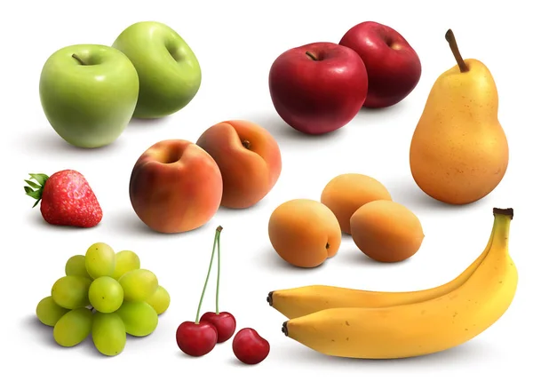 Conjunto realista de frutas — Vector de stock