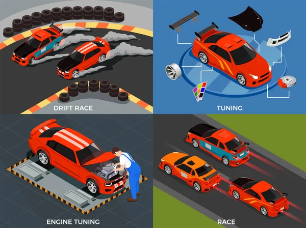 Car Tuning  2x2 Design Concept — Stock Vector