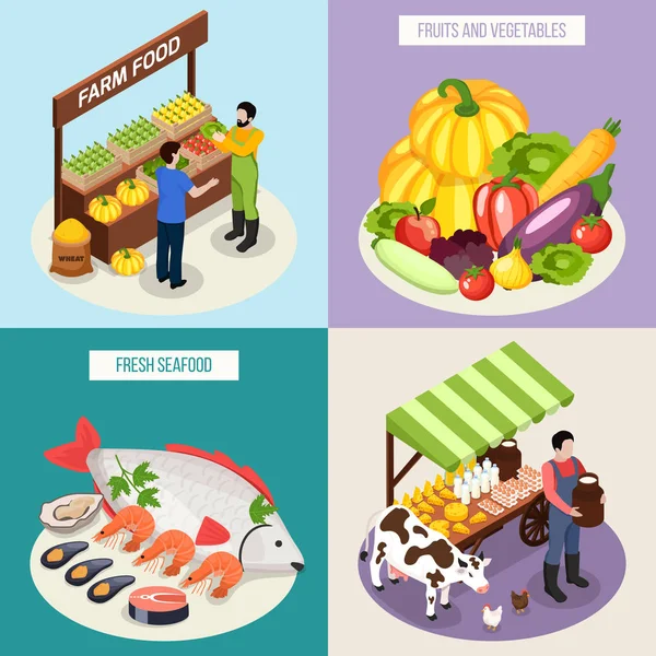 Farmer Market Concepto de diseño 2x2 — Vector de stock