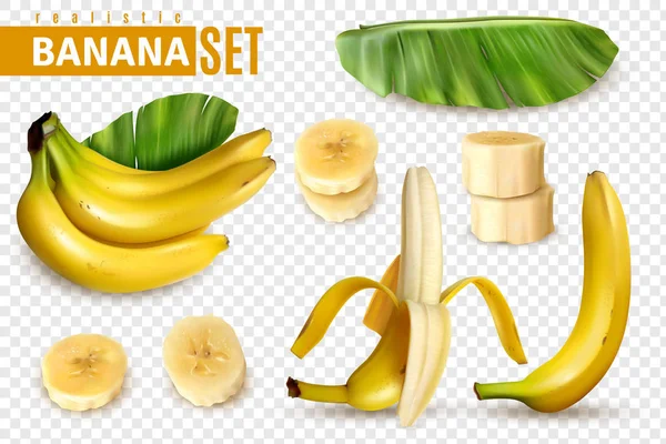Banana Transparan Realistik Ditata - Stok Vektor