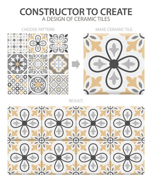 Realistic Ceramic Floor Tiles Vintage Pattern — Stock Vector