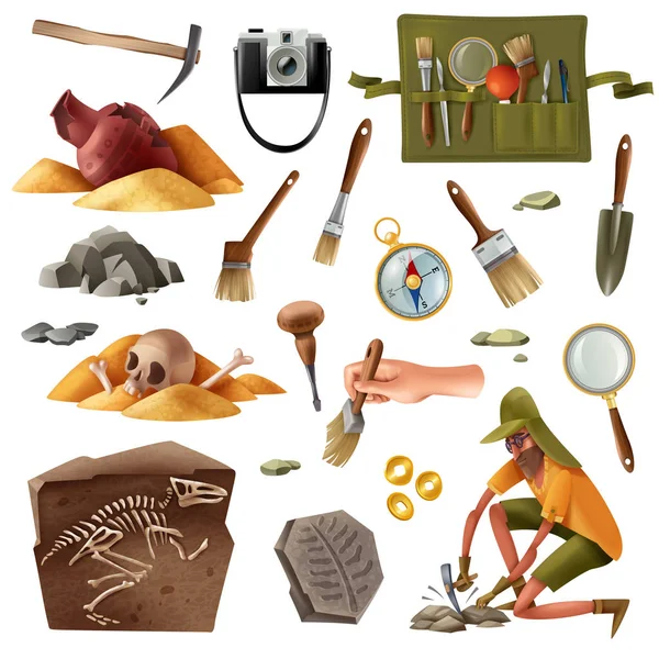 Archeology Essential Elements Set — Stock Vector