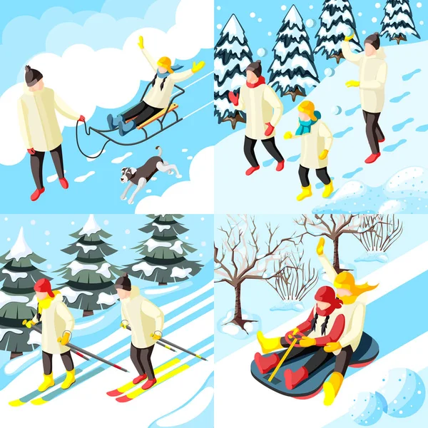 Family Winter Holidays Isometric Concept — Stock Vector