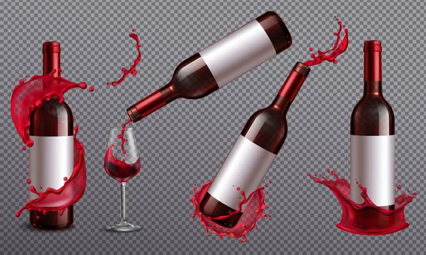 Set di bottiglie di vino Splash — Vettoriale Stock