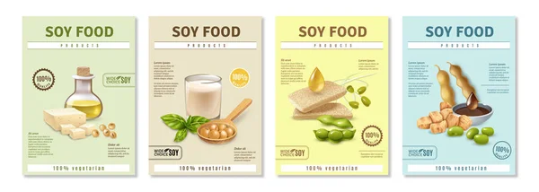 大豆食品のポスター セット — ストックベクタ